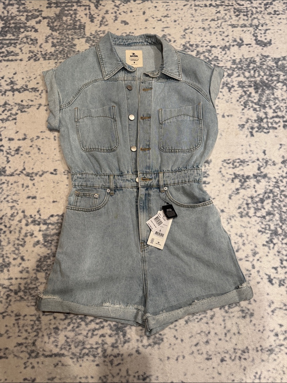 Rip Curl Light Blue Denim Short-Sleeve Romper
